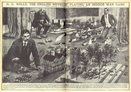 H.G. Wells playing his Kriegsspiel-esque wargame, Little Wars, which he developed in 1913.