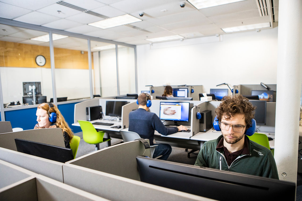 Students testing in the UAF Campus proctored testing area.