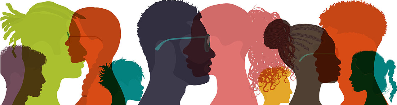 Group profile silhouette multiethnic college students concept art