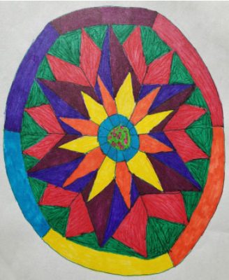 A colorful hand-drawn mandala