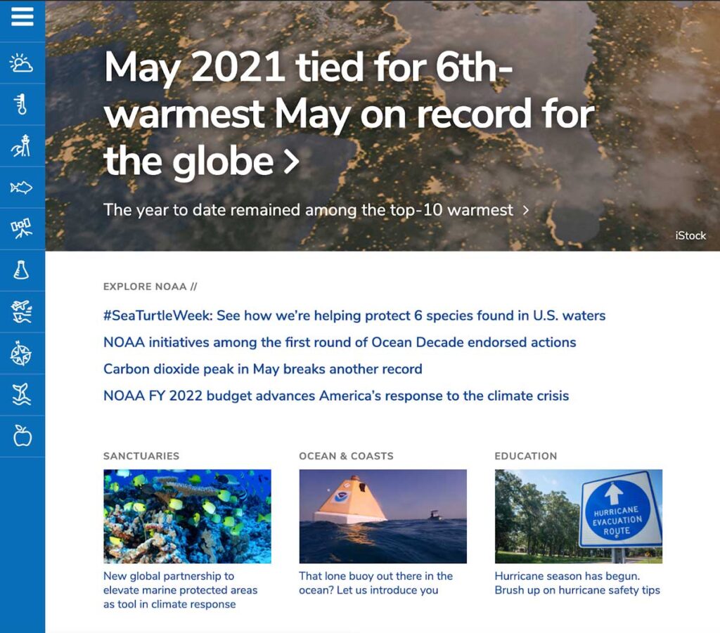 Screenshot of NOAA website.