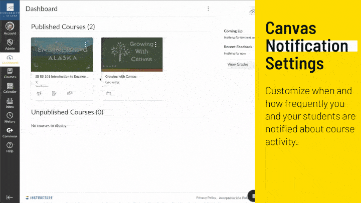 An animated GIF that shows steps for setting Canvas notifications