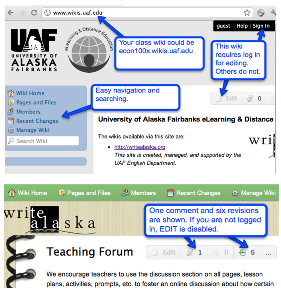 A screenshot of some wiki interfaces.