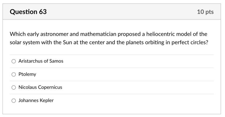 A screenshot of a multiple choice quiz question in Canvas LMS
