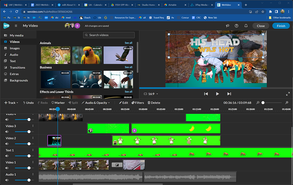 A screenshot from the WeVideo interface that shows a video during the editing process.