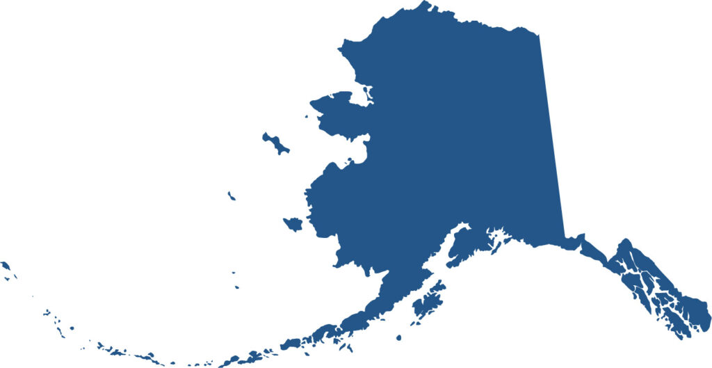 Alaska state in blue, isolated on a white background