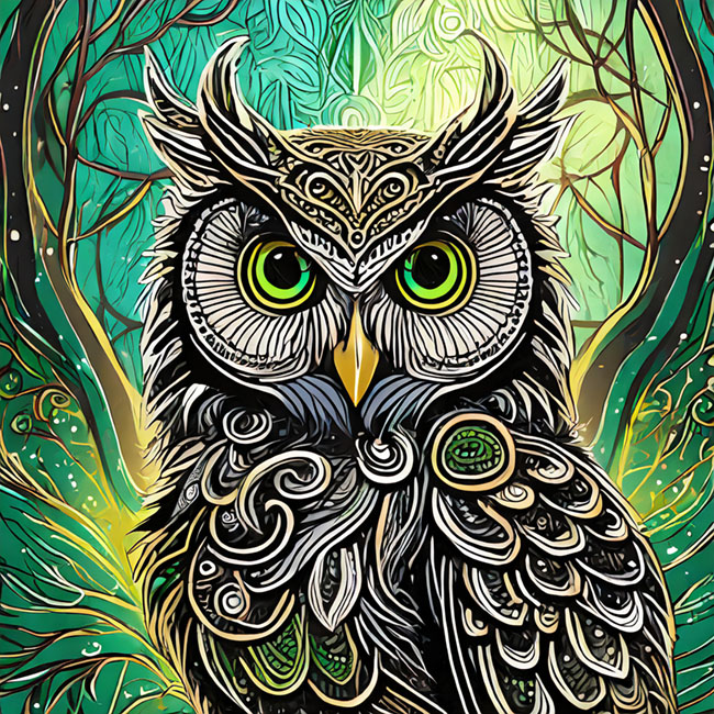 An image that looks more like an owl than an owl bear, generated by Adobe Firefly