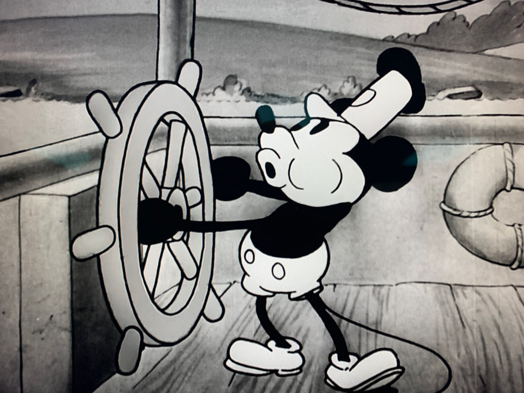 A still from the Steamboat Willie animated cartoon