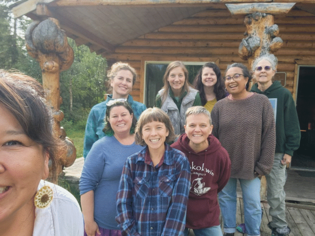 A group of UAF faculty and instructors at the Chena River cabin.