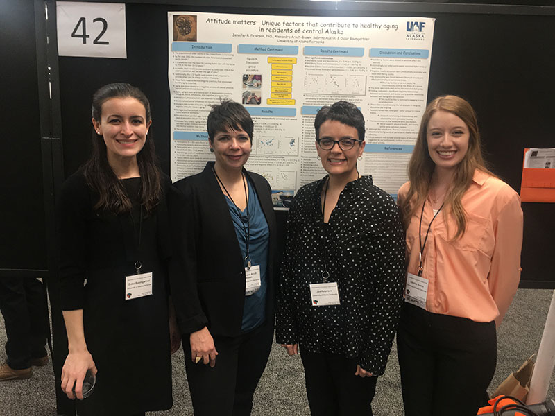Didar Baumgartner (Class of 2018), Alexandra Arndt-Brown, ME, Jen Peterson, and Sabrina Austin (Class of 2018) at the Western Psychological Association Convention in Portland, Oregon, April 2018