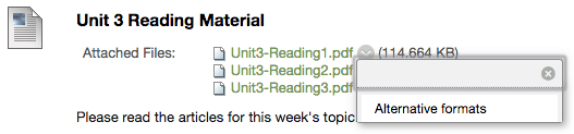 Unit three reading material with alternative formats listed