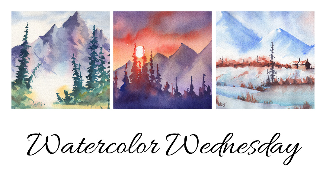 Three examples of watercolor compositions by Shayla Sackinger, featuring Alaska landscapes.