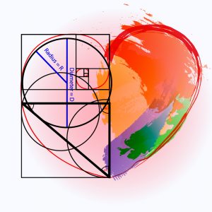 A heart designed around the Golden Ratio and colored in a watercolor style.