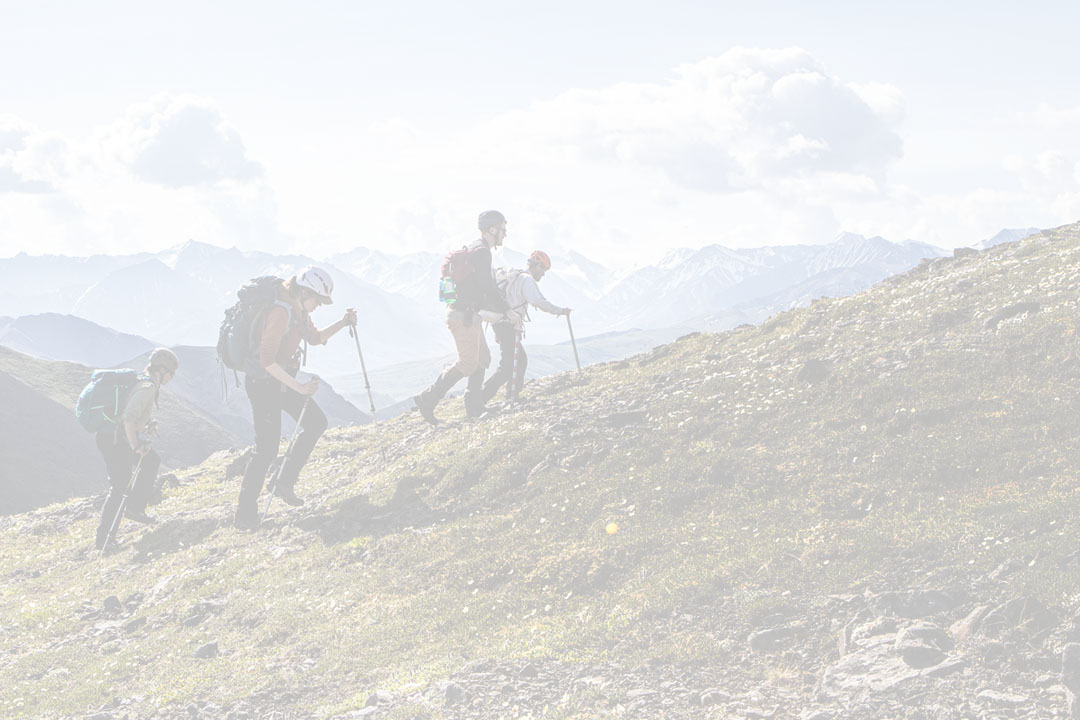 Students hiking Alaskan mountains